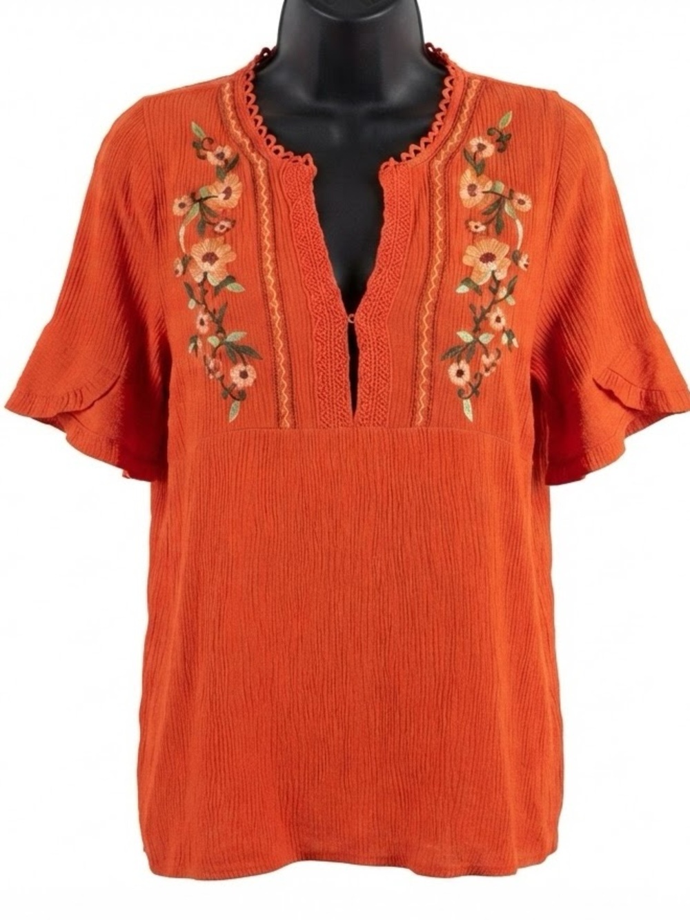 Blu pepper an orange embroidered short-sleeve peasant blouse medium